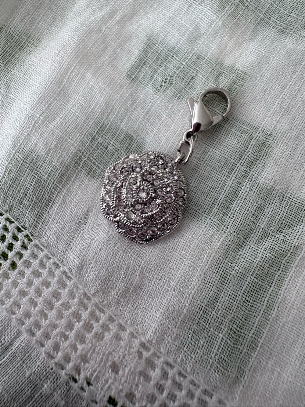 Origami Owl Silver Crystal Floral Charm Pendant